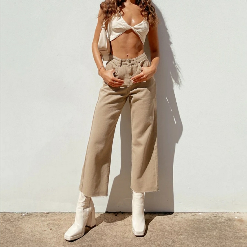 Princess Polly RUBY CROPPED BAGGY JEANS TAN Size 4